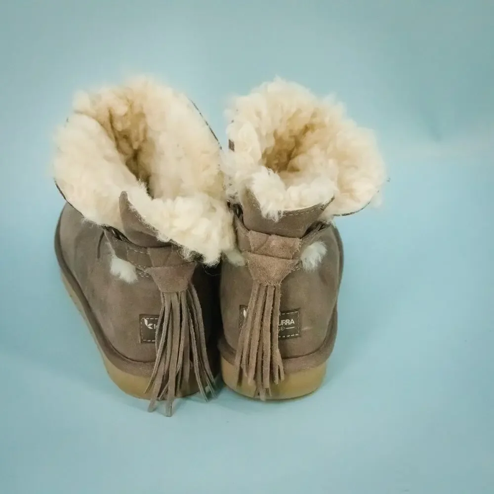 Ugg Koolaburra Size 8 Jaelyn Cinder Mini Low Shearling Tassel Suede Boots